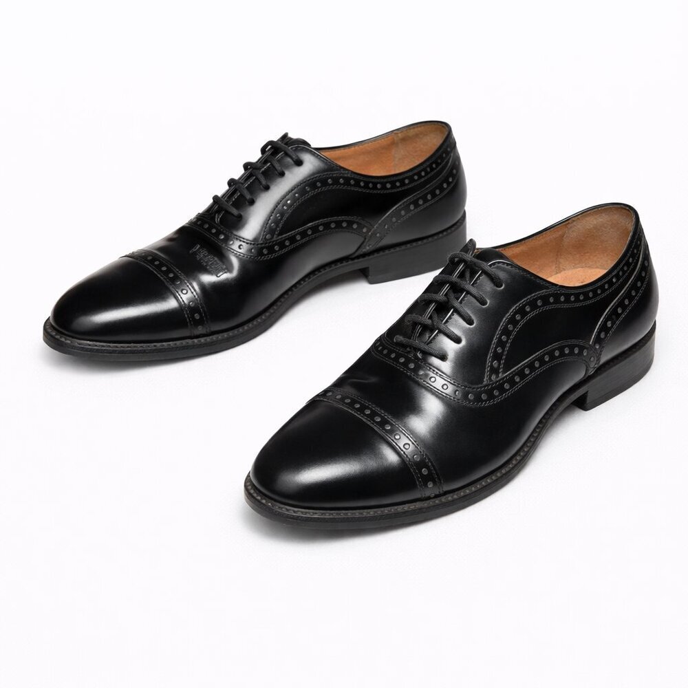 Giorgio Brutini 52545 Black Leather Cap Toe Brogue Oxfords | Men’s Size 8D